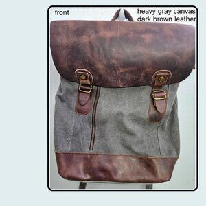 Canvas Leather Backpack, LargeTravel, School Backpack, Laptop